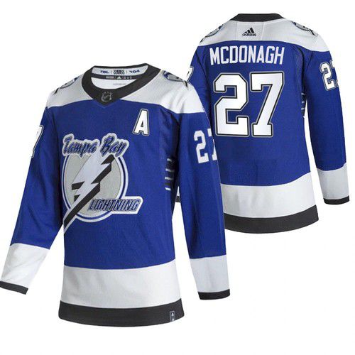 Men Tampa Bay Lightning 27 Mcdonagh Blue NHL 2021 Reverse Retro jersey